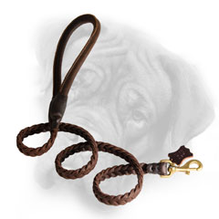 Flexible braided leather Bullmastiff leash