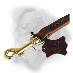 Leather Bullmastiff leash with brass snap hook