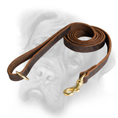 Leather Bullmastiff leash with brass snap hook