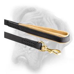 Leather Bullmastiff leash with Nappa padded handle