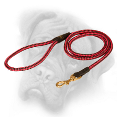 Red cord Bullmastiff leash with brass snap hook